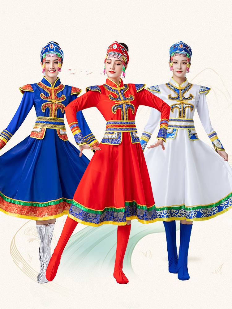 Mongol dance dress, dress of a woman dressed as an adult Mongol minority male plaza dancer