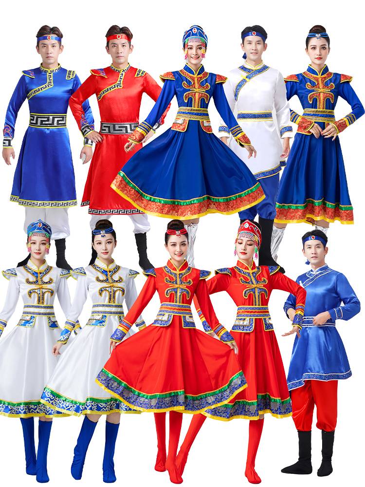 Mongol dance dress, dress of a woman dressed as an adult Mongol minority male plaza dancer