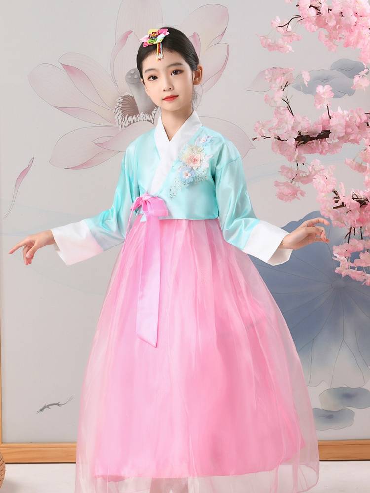 Girls' Korean Korean Graphze National Wind Girls Traditional costume daily performance Dance service photo children's set