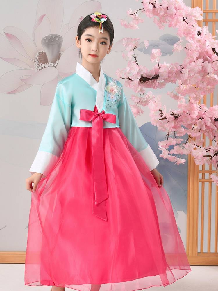 Girls' Korean Korean Graphze National Wind Girls Traditional costume daily performance Dance service photo children's set