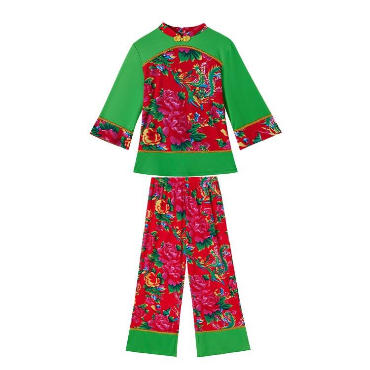 Plaza dance clothing ethnic new female team fitness floral floral Yangge shows performed dance stage suits