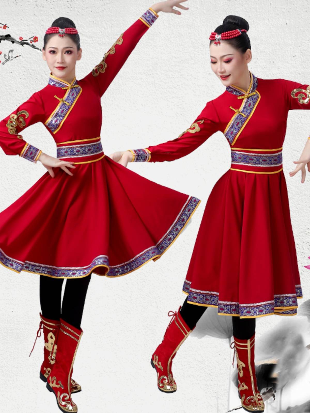 New Mongolian dance performances, big skirts, students practicing test rhyme, rhyme, self -cultivation ethnic minority chopsticks dance