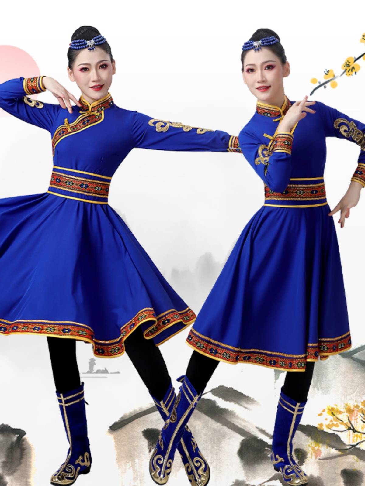New Mongolian dance performances, big skirts, students practicing test rhyme, rhyme, self -cultivation ethnic minority chopsticks dance