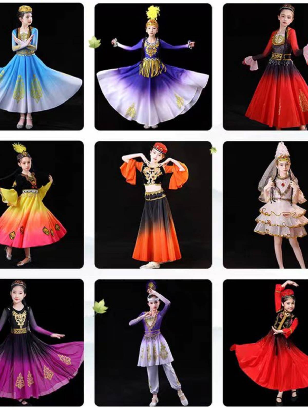 Girls pomegranate red red Uyghur children's dance Xinjiang dance performance service Xiao Guli national style big skirt