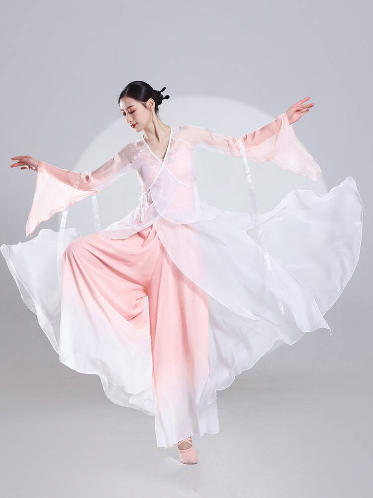 Classical dance clothing female elegant elastic gauze body rhyme and ancient style classical dance exercise Chinese dance classical dance clothing