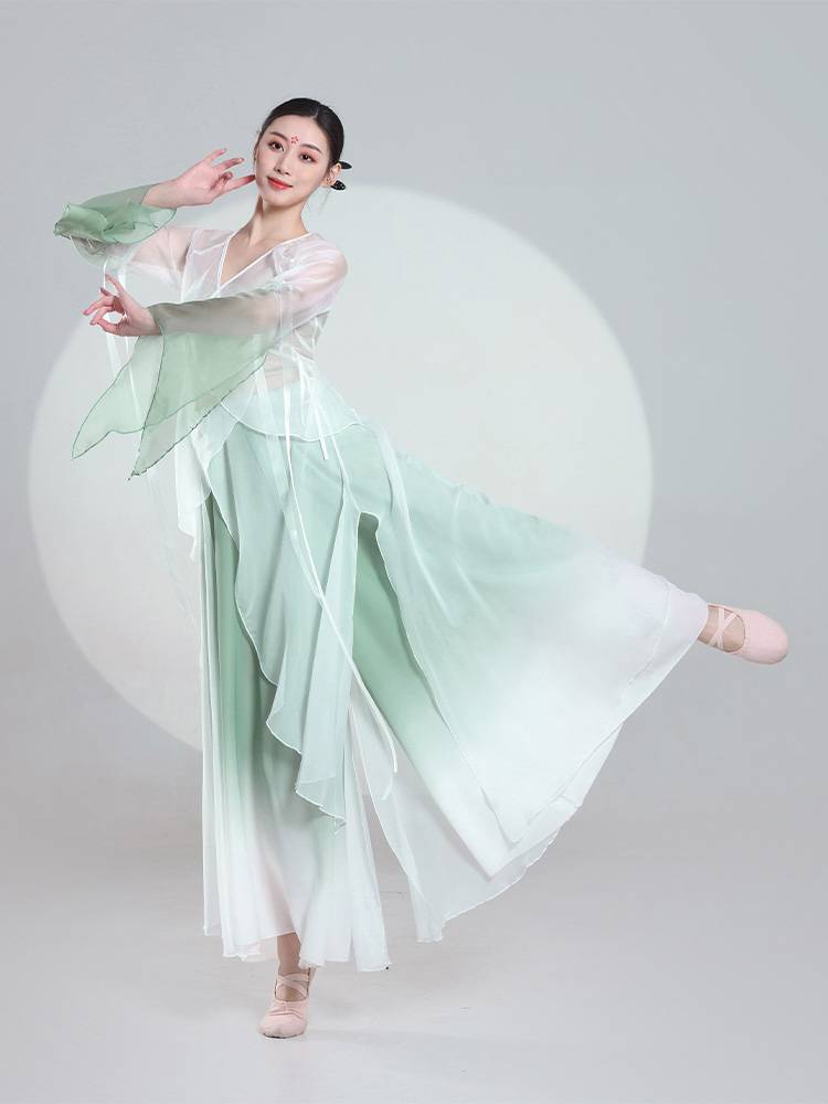 Classical dance clothing female elegant elastic gauze body rhyme and ancient style classical dance exercise Chinese dance classical dance clothing