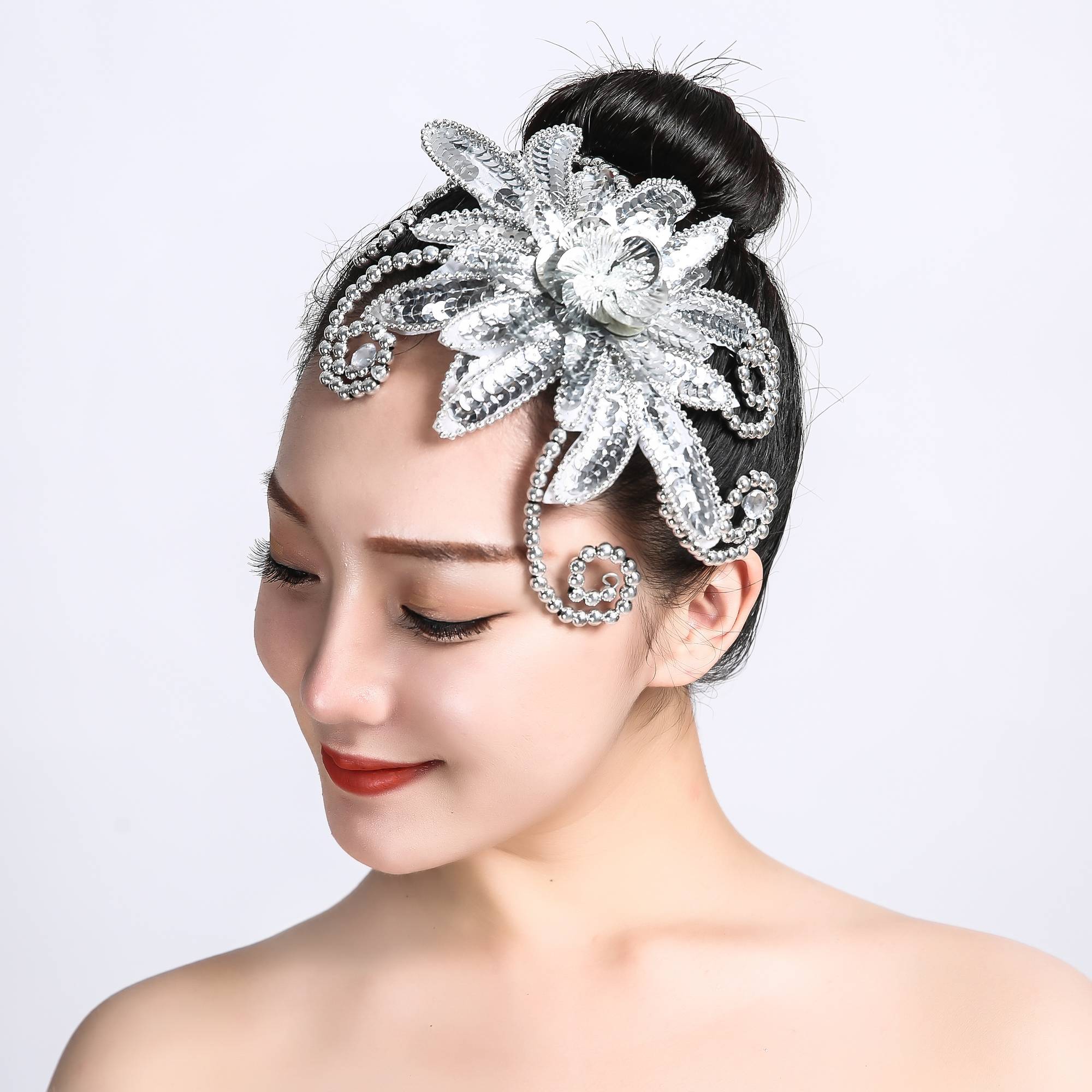 Plum Blossom Opening Dance Headwear Stage Plaza Dance Yangge Flower Silver Classical Modern Performance Headwear