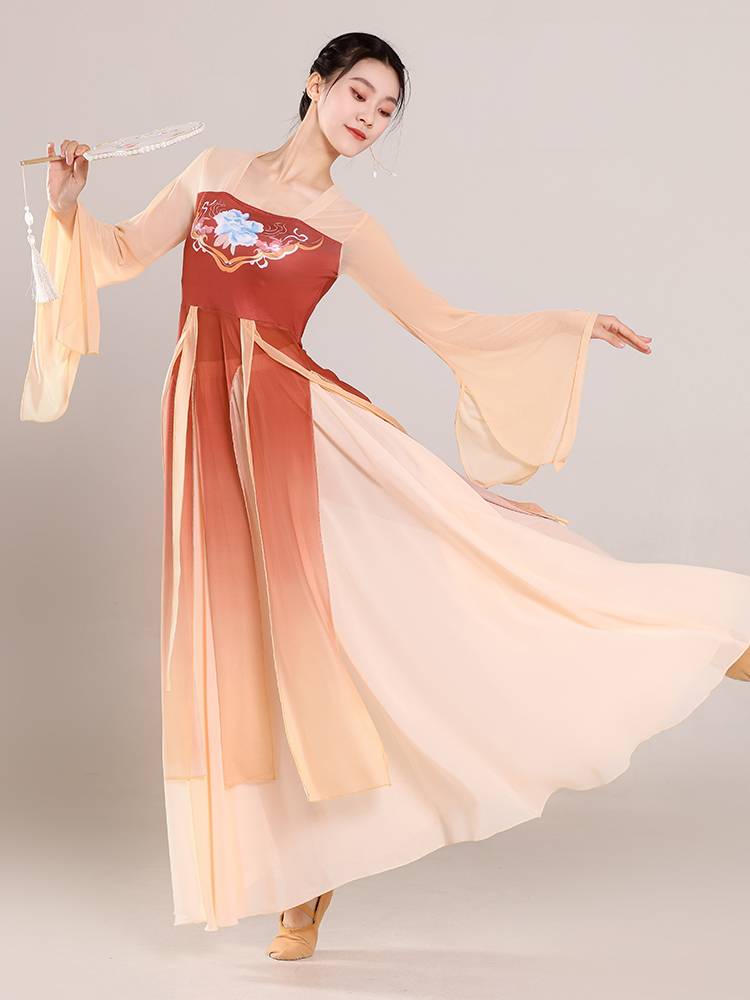 Classical dance dance service female ancient style Han Tang Piao tape long printed body rhyme gauze Chinese dance nation dance performance