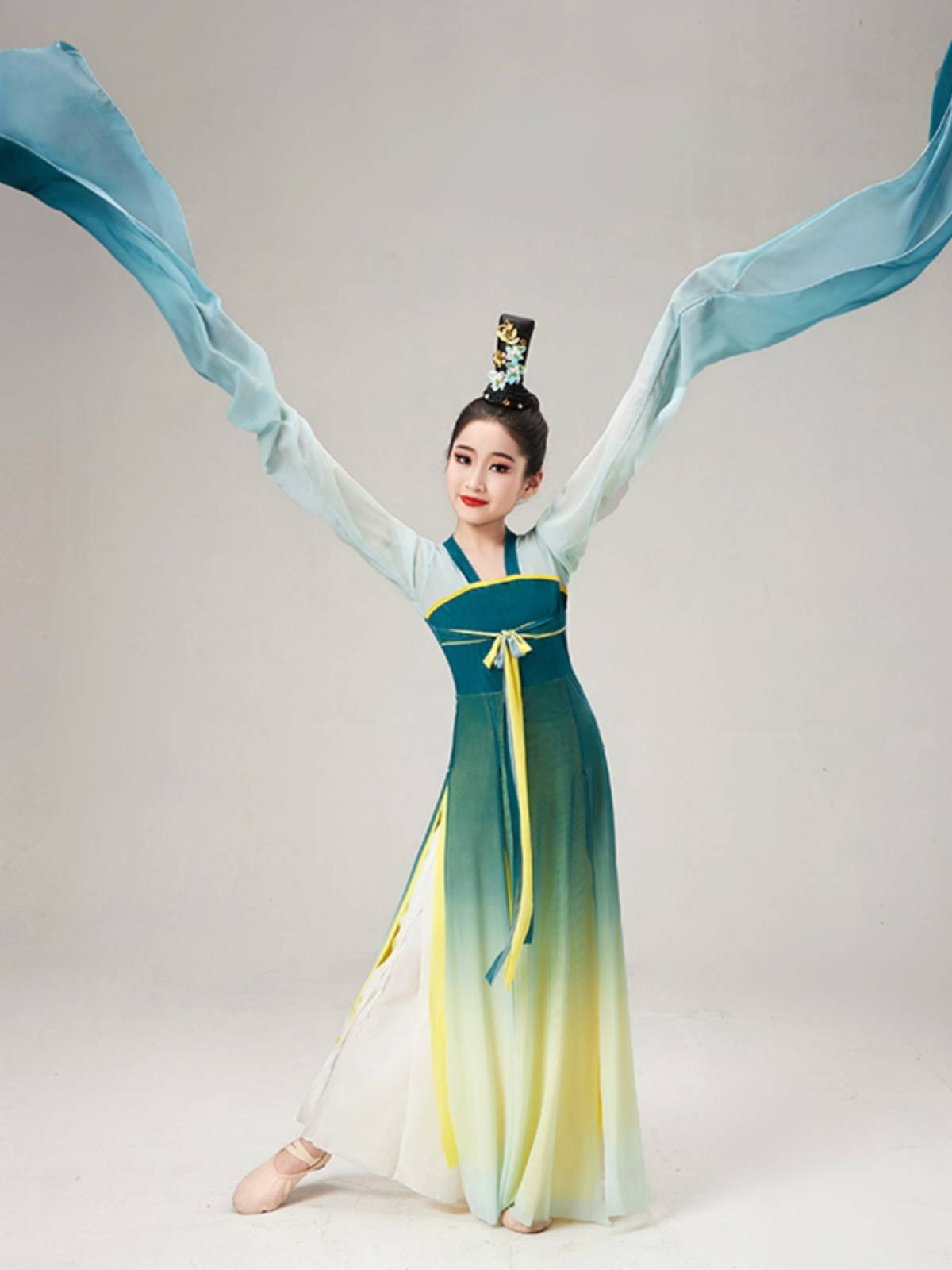 Children Caiwei Dance Costume Female Rock Hong Dance Faculture Confucius Dance Hanfu Sleeve Sleeve Classic Water Sleeve Super Fairy Performance Services