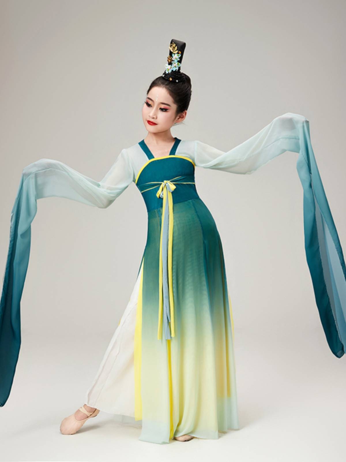 Children Caiwei Dance Costume Female Rock Hong Dance Faculture Confucius Dance Hanfu Sleeve Sleeve Classic Water Sleeve Super Fairy Performance Services