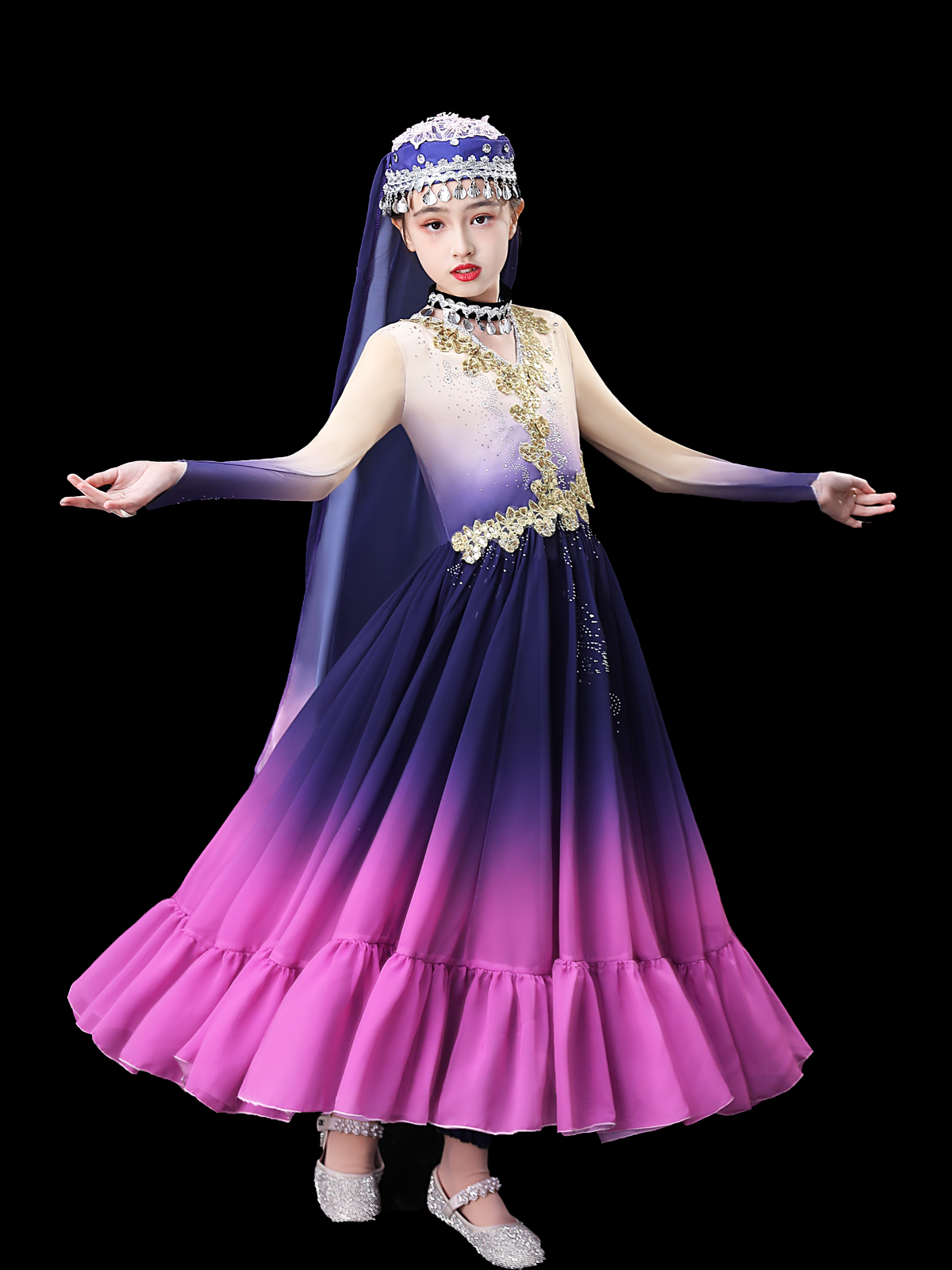 Xinjiang Dance Performance Server Children's Big Skirt Uyghur Little Guli Hui Victoria Girl Performance Clothing