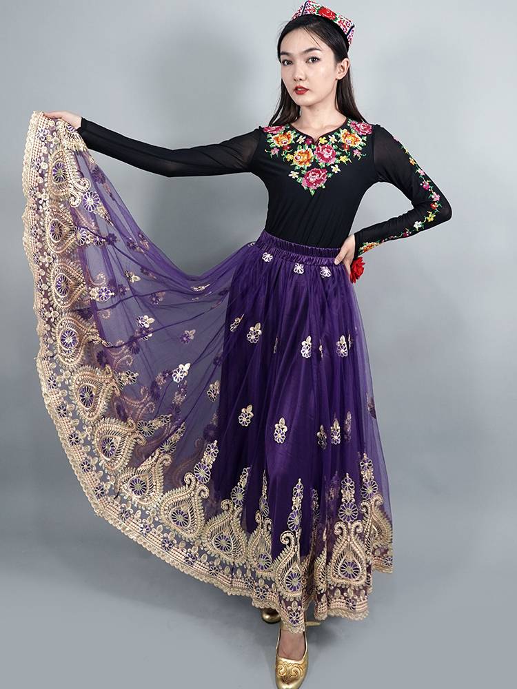 Xinjiang Dance Performance Server Uyghur Symnomies Embroidered Box Skirt Women's National Clothing Daisian Permanent Dance Skirt