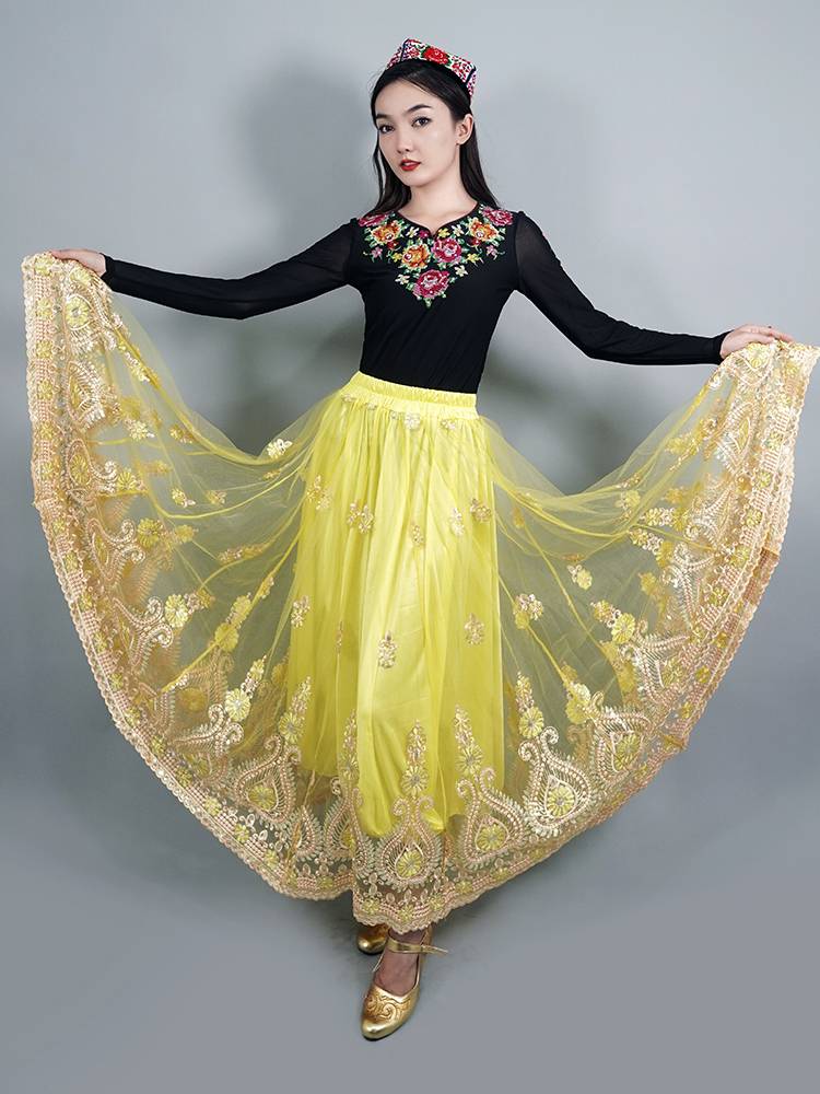 Xinjiang Dance Performance Server Uyghur Symnomies Embroidered Box Skirt Women's National Clothing Daisian Permanent Dance Skirt