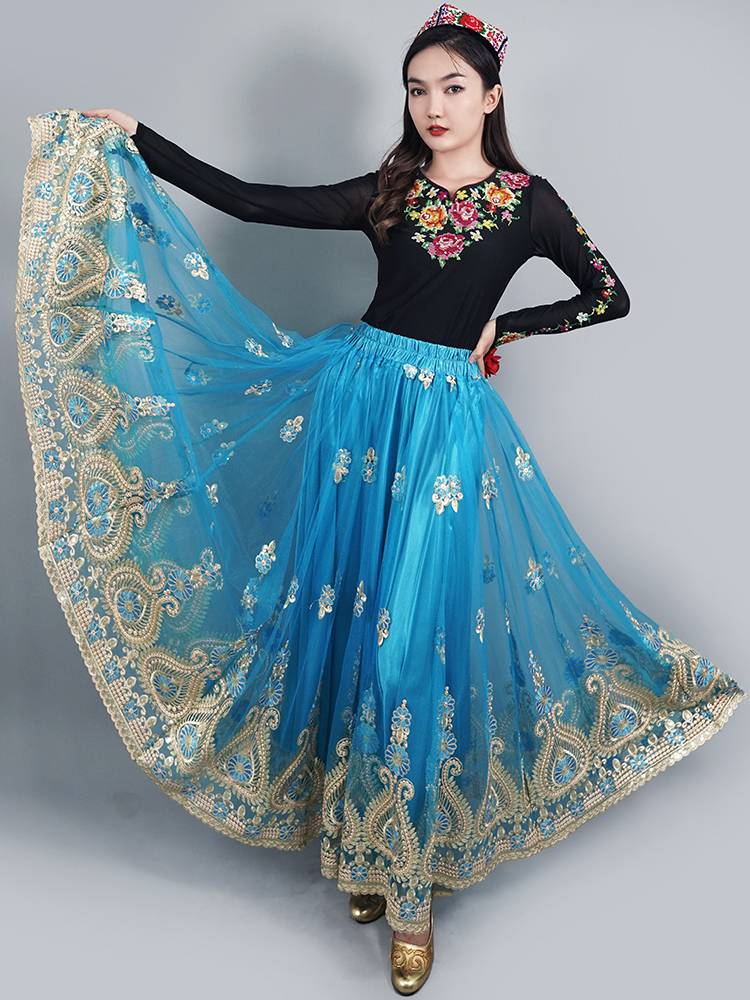 Xinjiang Dance Performance Server Uyghur Symnomies Embroidered Box Skirt Women's National Clothing Daisian Permanent Dance Skirt