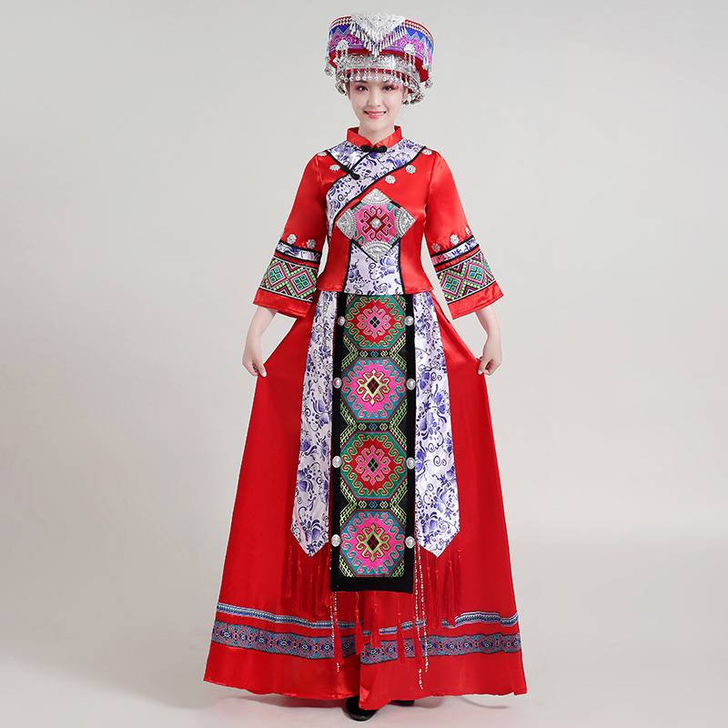 Tujia dressing female Xiangxi ethnic minority adults serving Enshi Sae Cap Performing Performance Dance Clothing Set