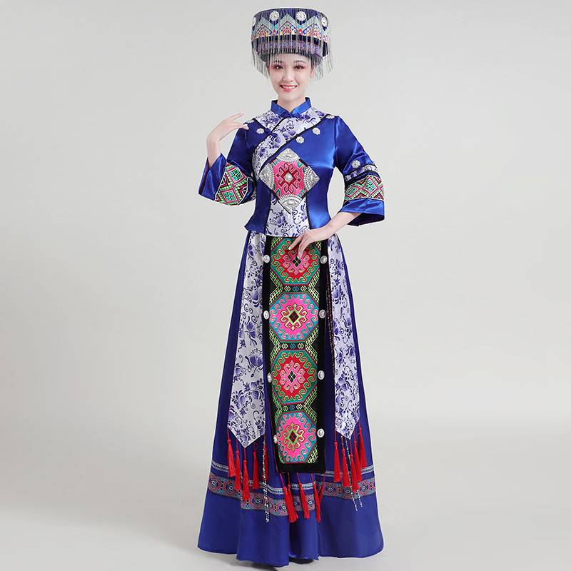 Tujia dressing female Xiangxi ethnic minority adults serving Enshi Sae Cap Performing Performance Dance Clothing Set