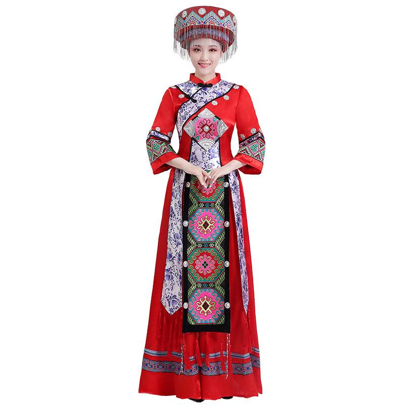 Tujia dressing female Xiangxi ethnic minority adults serving Enshi Sae Cap Performing Performance Dance Clothing Set