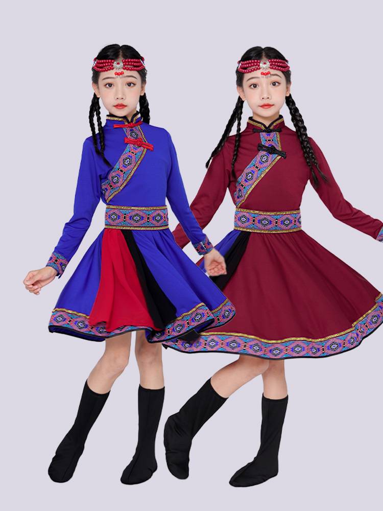 Children's Mongolian clothing clan chopsticks white horse dance performance service top bowl dance national dance service Mongolian robe big skirt