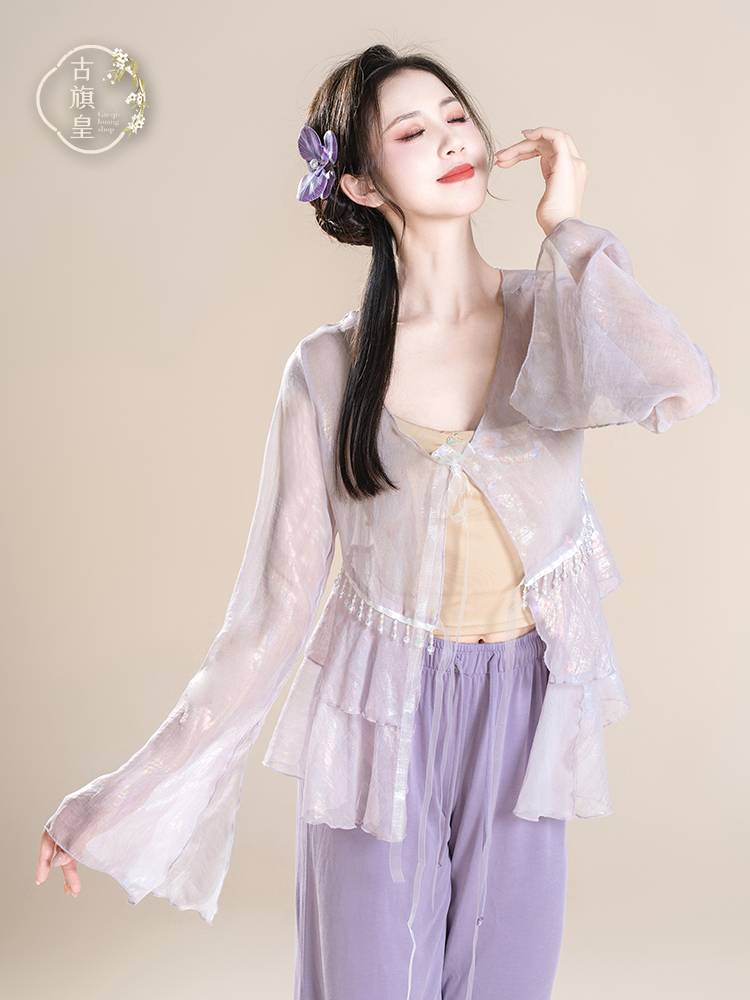 Ancient Banner Emperor's original classical dance clothing chiffon top, elegant Chinese dance nation practice service performance, clothing gauze jacket