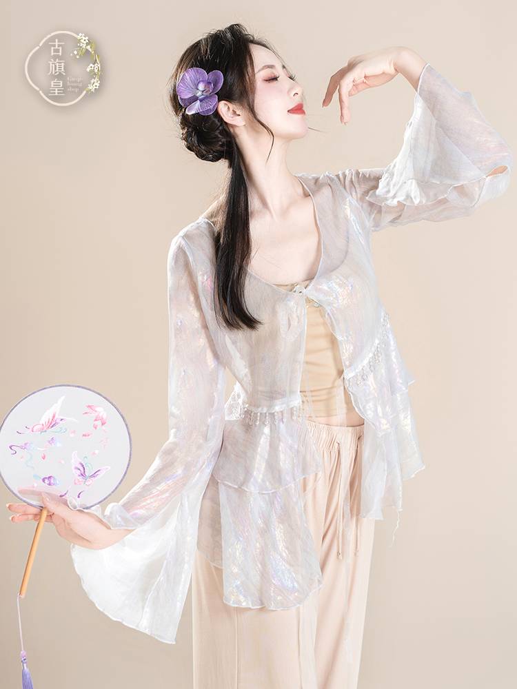 Ancient Banner Emperor's original classical dance clothing chiffon top, elegant Chinese dance nation practice service performance, clothing gauze jacket