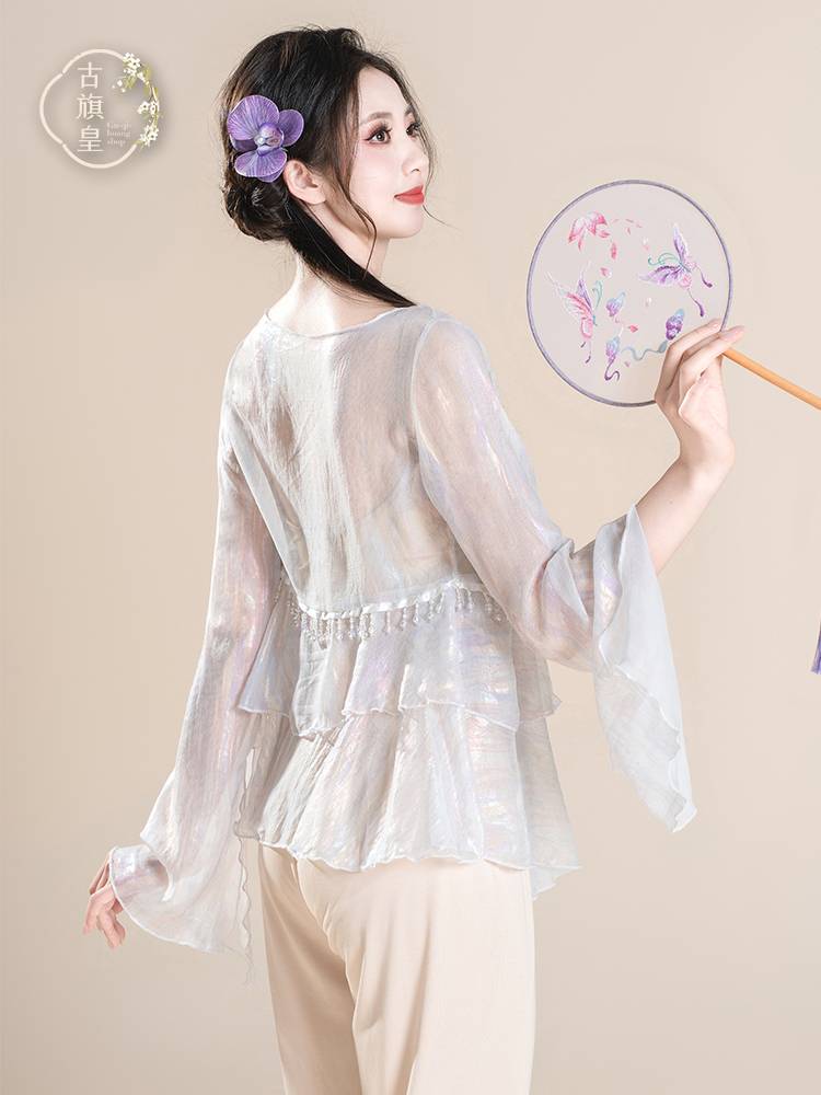 Ancient Banner Emperor's original classical dance clothing chiffon top, elegant Chinese dance nation practice service performance, clothing gauze jacket