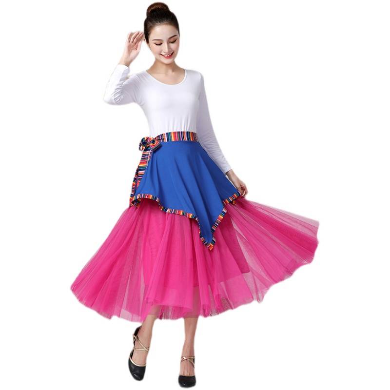 Sugar -Doudou, Tibetan apron, Tibetan apron, sky blue skirt, wild gauze skirt, a piece of dance skirt