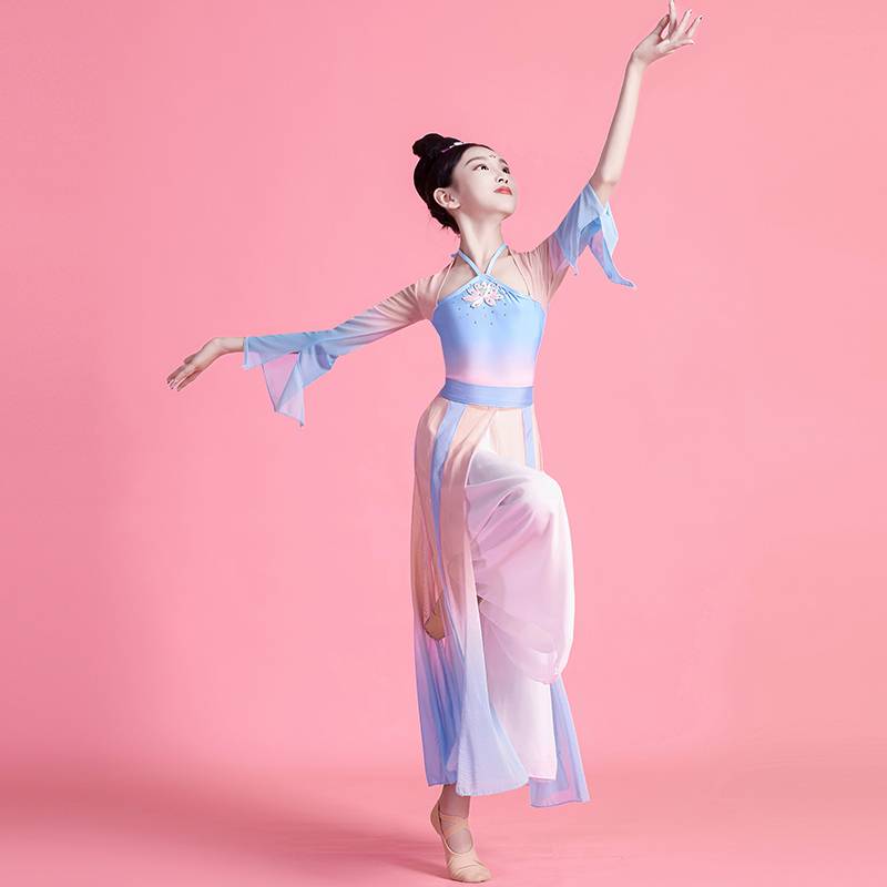 Children's classical dance performance clothes elegant Chinese dance nation dance exercise skills girl fan dance ancient style Hanfu performance