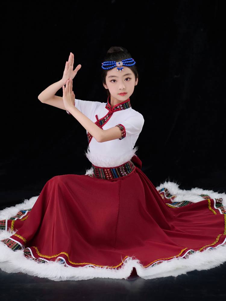 New children's Tibetan clothing performance clothing Tibetan dance performance clothing secondary Renlaso national stage girl clothing
