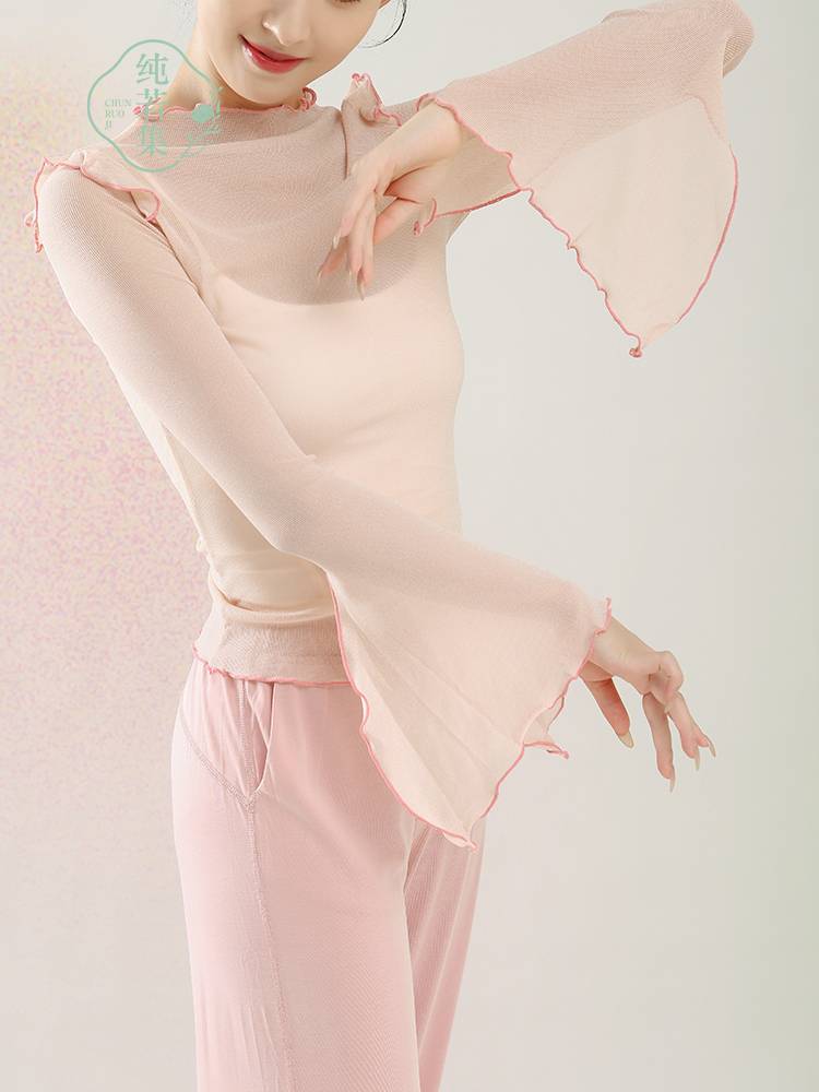 Pure Ruoji Classical Dance Net Mulberry Top Rhyme Cloud Sports Server Daily Practice Chinese Dance Performance Server Long Sleeve Top