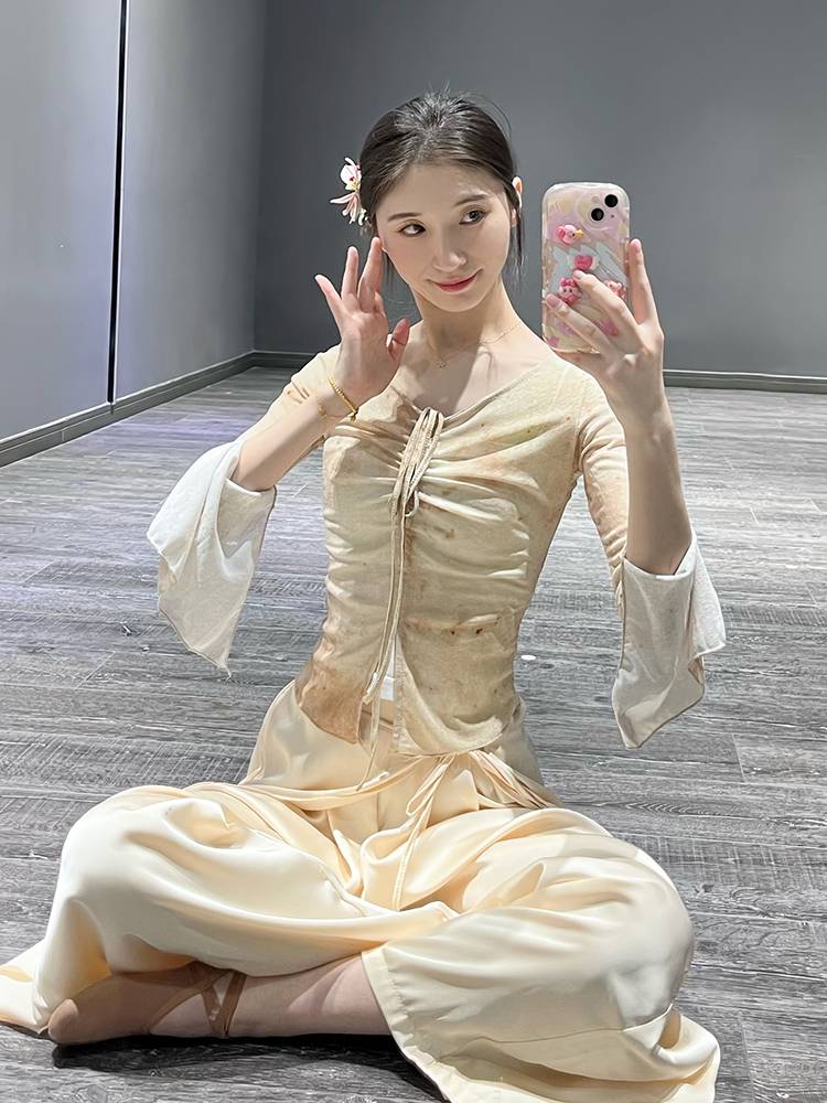 Classical dance clothing elegant body rhyme printing gauze Chinese dance national dance clothing body top performance clothing