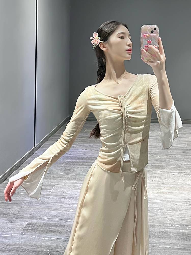 Classical dance clothing elegant body rhyme printing gauze Chinese dance national dance clothing body top performance clothing