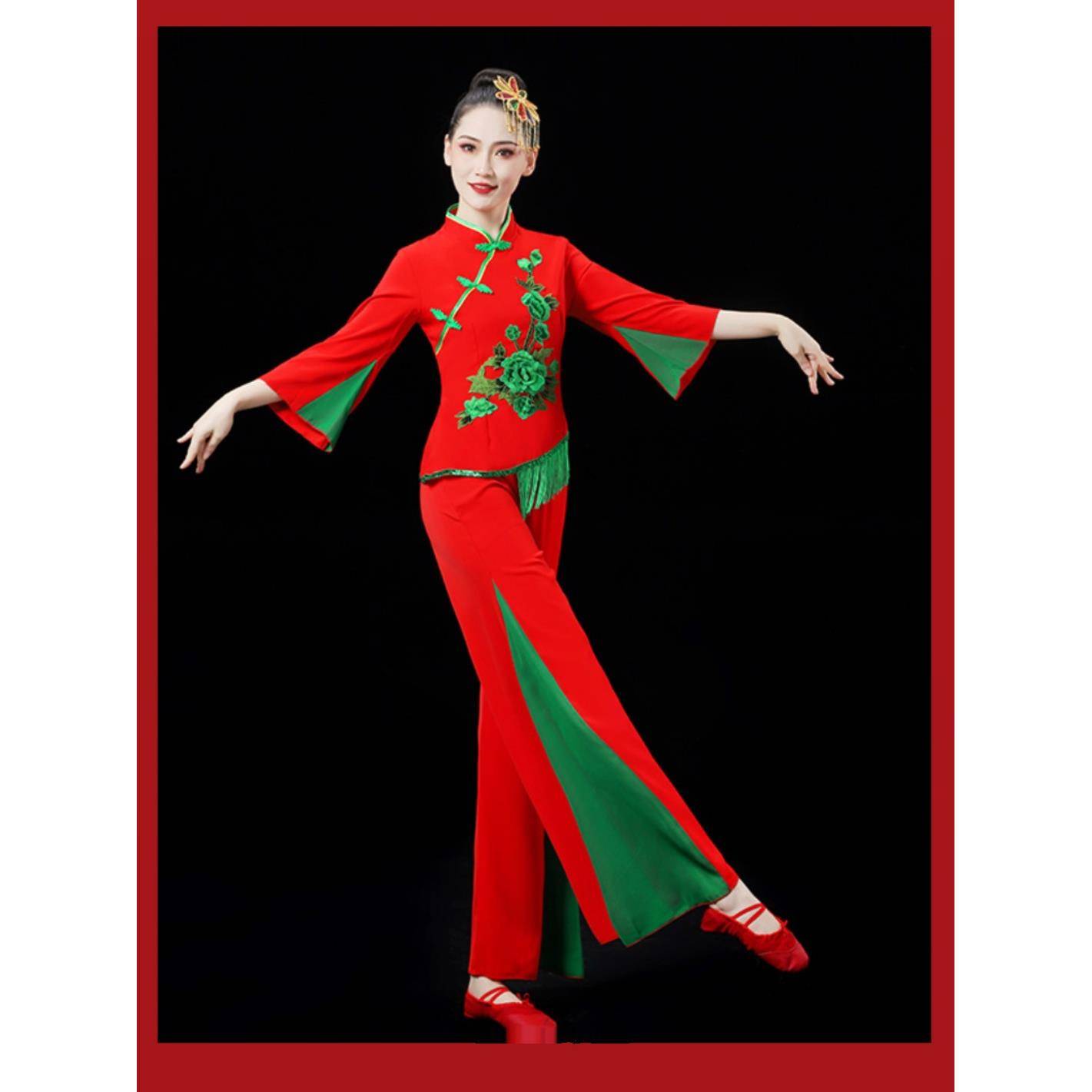 Yangge service 2023 new ethnic festive fan dance clothing performance service large size square dance waist drum kit