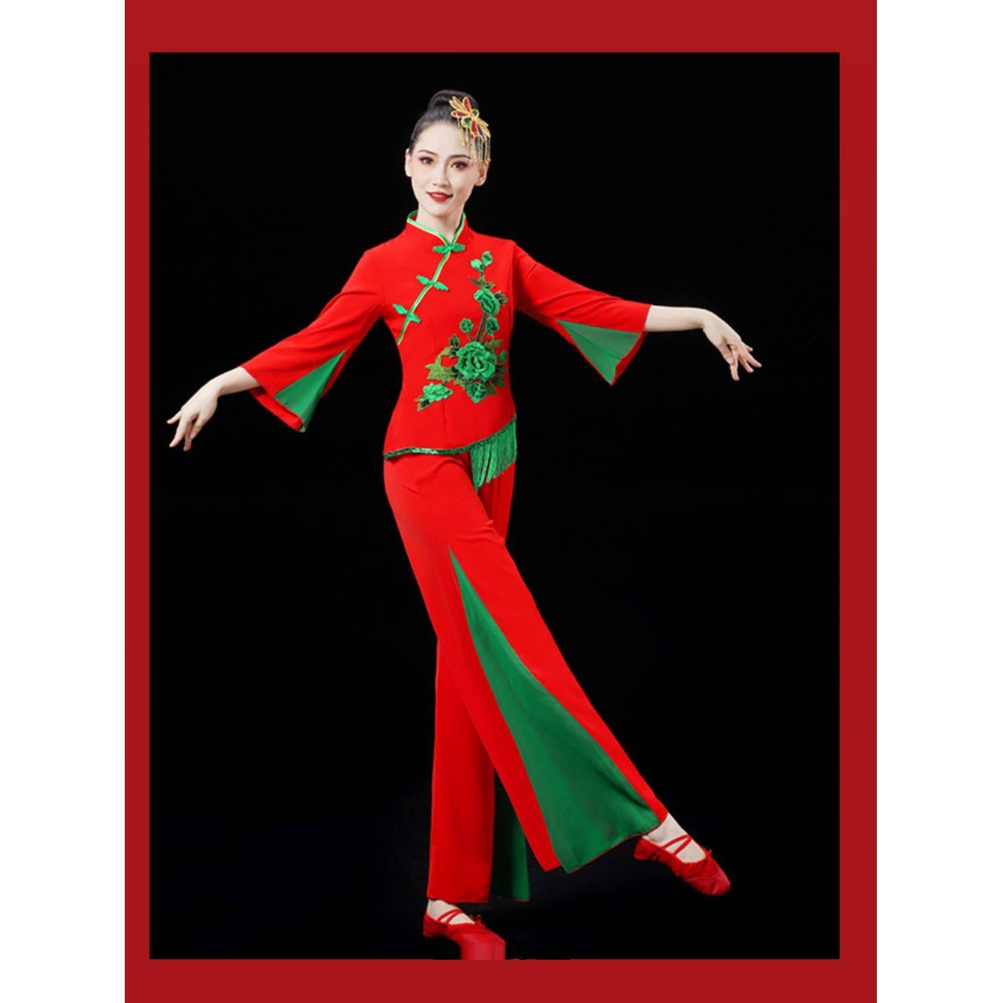 Yangge service 2023 new ethnic festive fan dance clothing performance service large size square dance waist drum kit