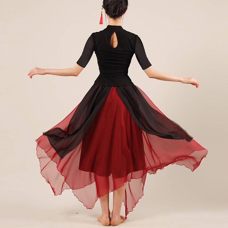New classical dance dance clothing female black modern dance body rhymes, Chinese style cheongsam short -sleeved top
