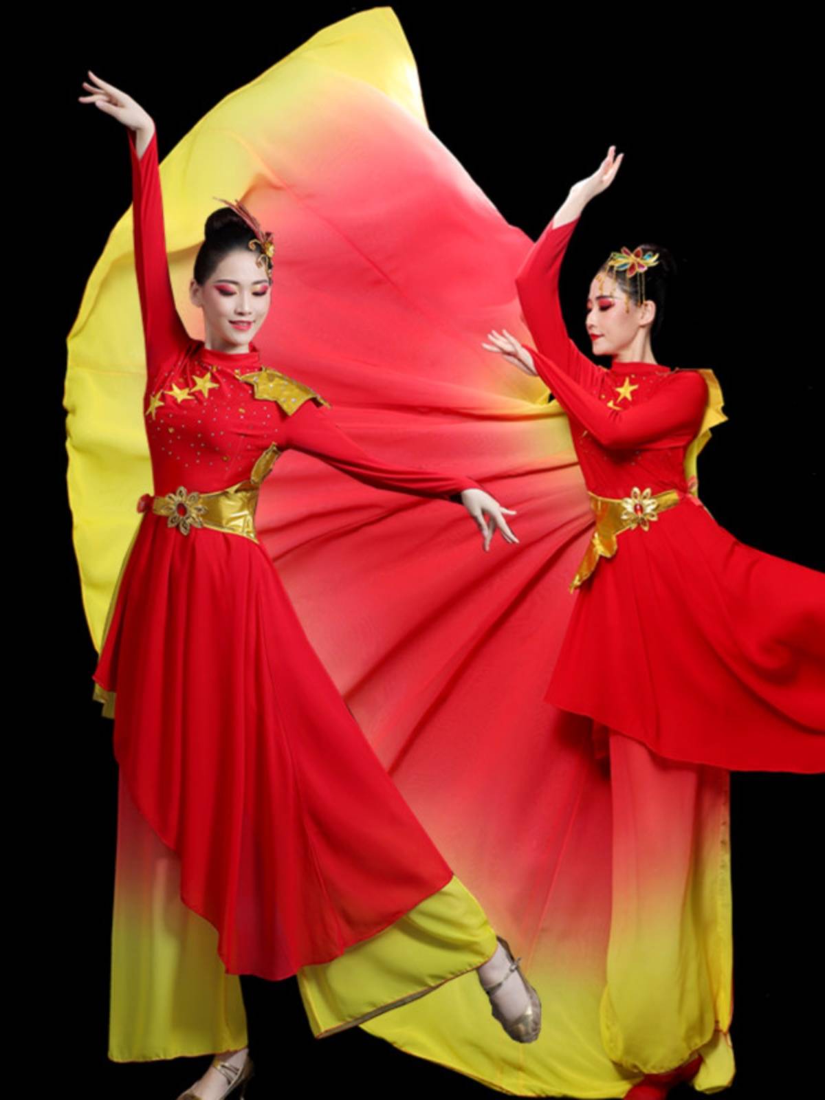 Classical Dance Performance Grandma's elegant new Chinese style motherland ethnic dance Yangge suits square dance fan dance set