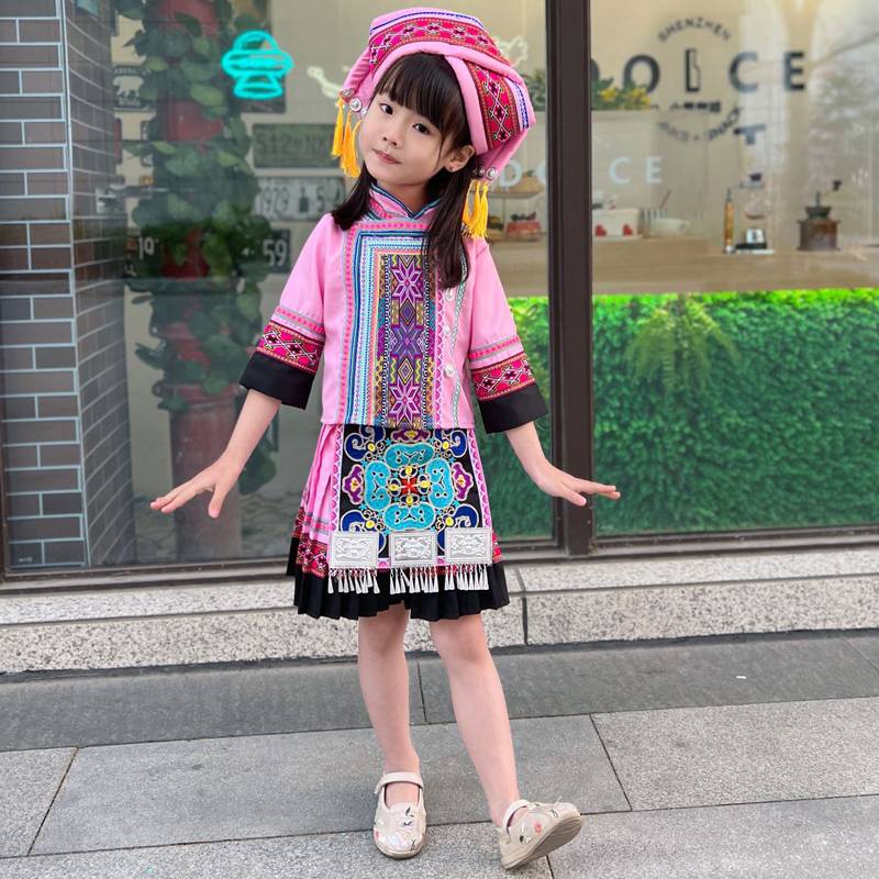 Guangxi March Three National Clothing Children's Ethnic Minority Dance Performance Service Girls Zhuang Miao Performance Clothing