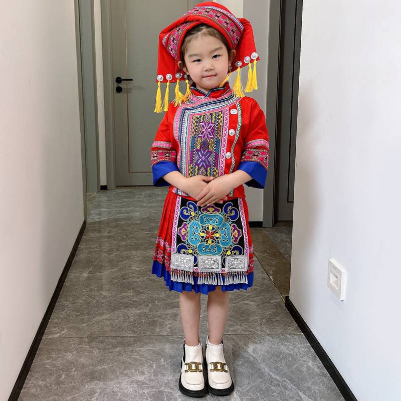 Guangxi March Three National Clothing Children's Ethnic Minority Dance Performance Service Girls Zhuang Miao Performance Clothing