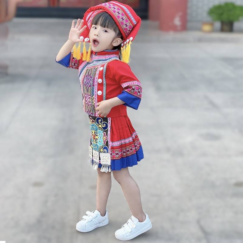 Guangxi March Three National Clothing Children's Ethnic Minority Dance Performance Service Girls Zhuang Miao Performance Clothing