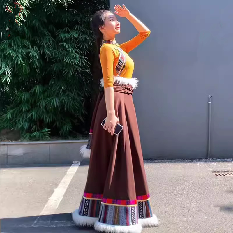 Tibetan dance dress semi-navigarate examination students practiced dress-natured Tibetan class trainer