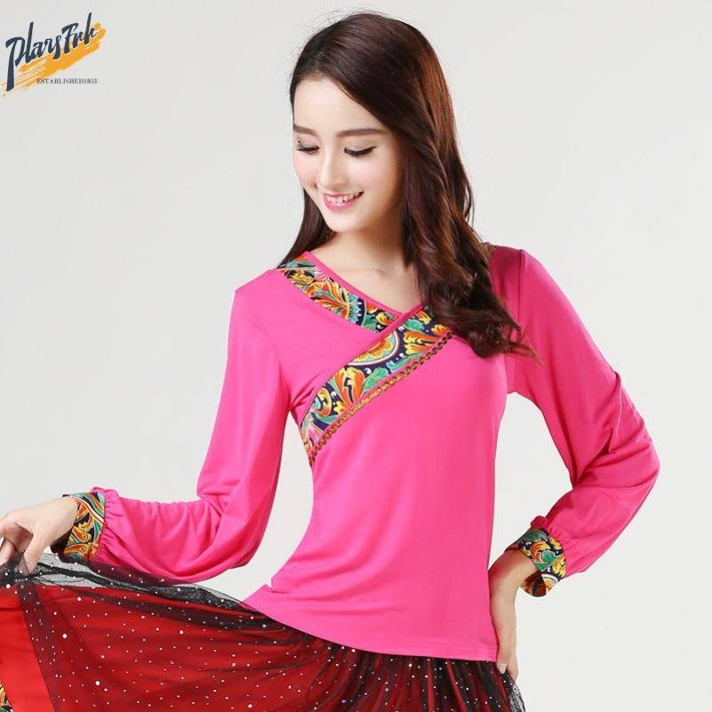 Plaza dance top female Modal mid -sleeved dancing clothing middle -aged and elderly national style dance service waist drum team performance service