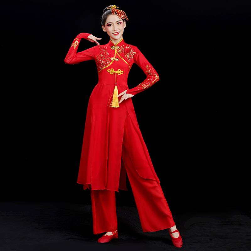 Yangge suit performing women's new suits middle -aged and elderly nation style play drums, waist drum team dance clothing square dance