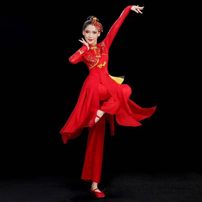 Yangge suit performing women's new suits middle -aged and elderly nation style play drums, waist drum team dance clothing square dance