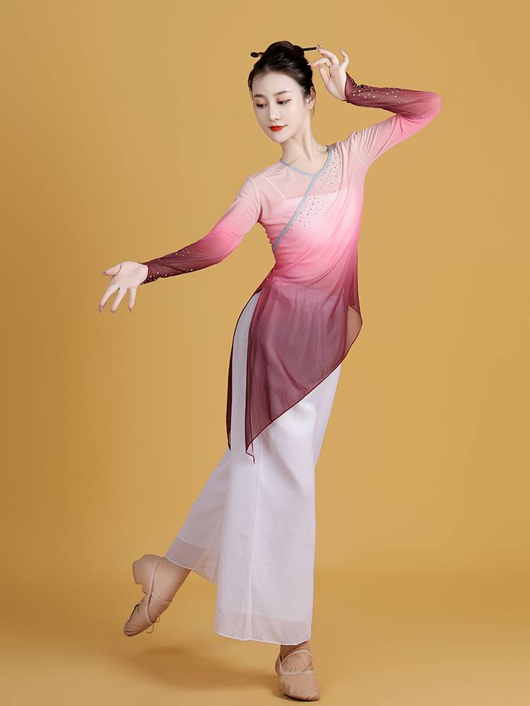 Classical dance clothing practice suit Gradient gauze female Chinese style practice clothes body rhyme dance gauze shape top