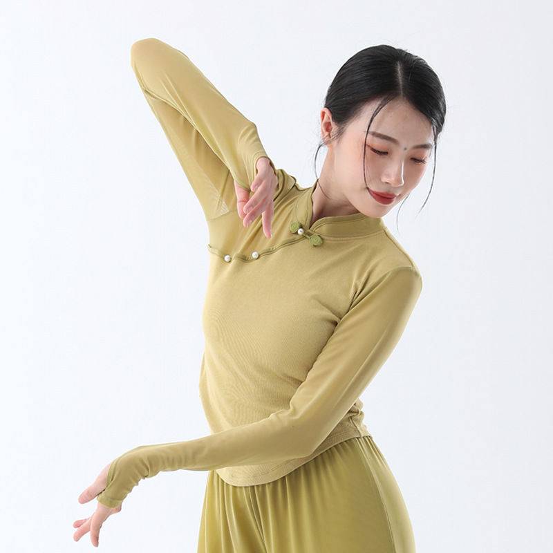 Classical dance clothing retro gum stitching gauze sleeves cheongsam leader thin top national style daily training dance clothing