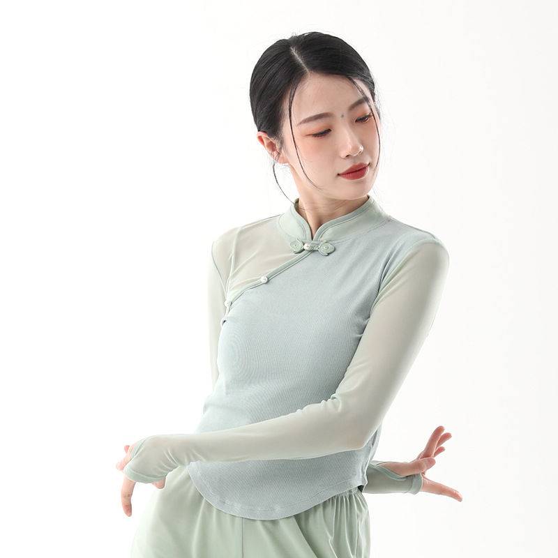 Classical dance clothing retro gum stitching gauze sleeves cheongsam leader thin top national style daily training dance clothing