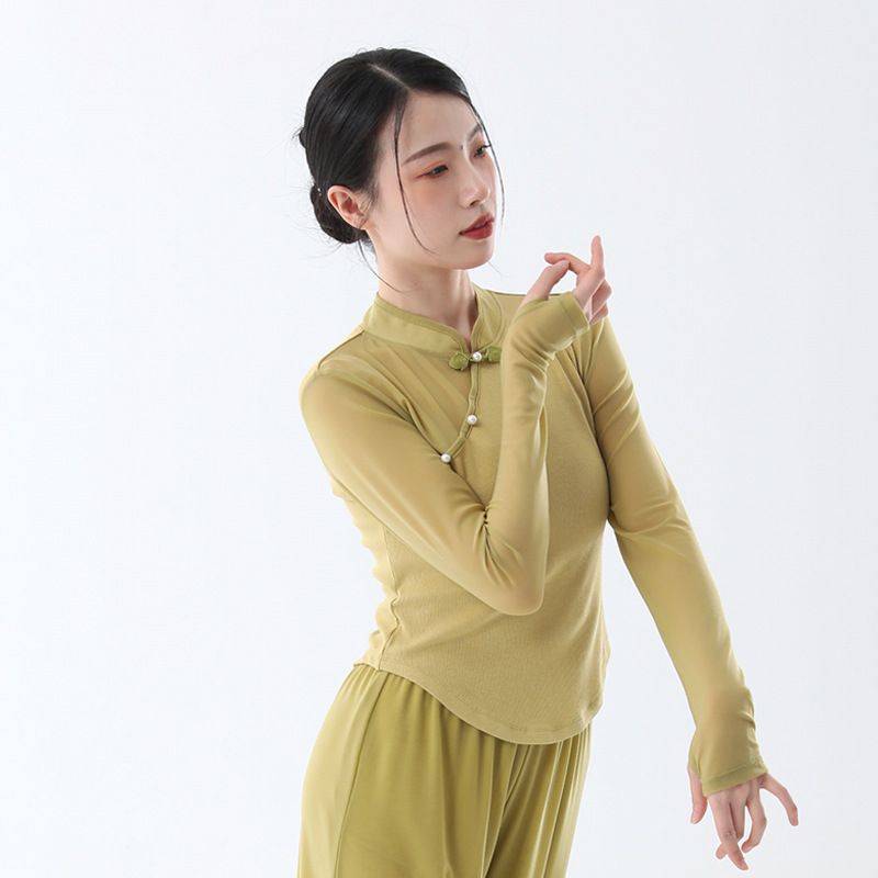 Classical dance clothing retro gum stitching gauze sleeves cheongsam leader thin top national style daily training dance clothing