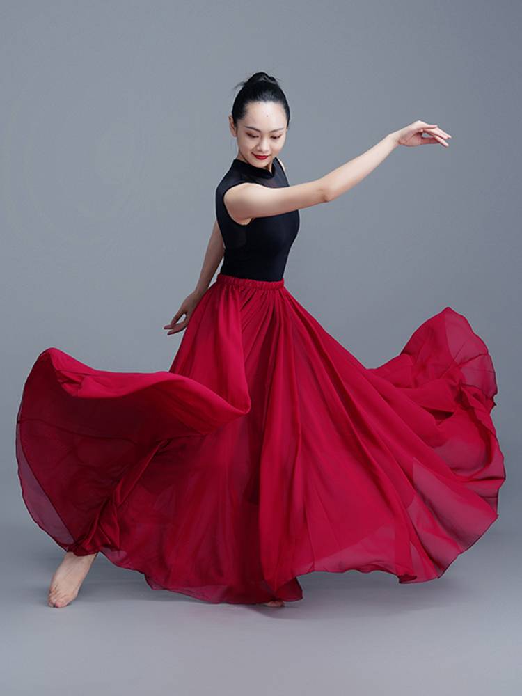 Dance yarn skirt teacher double -layer skirt adult elegant big skirt national style 720 degrees classical dance exercise