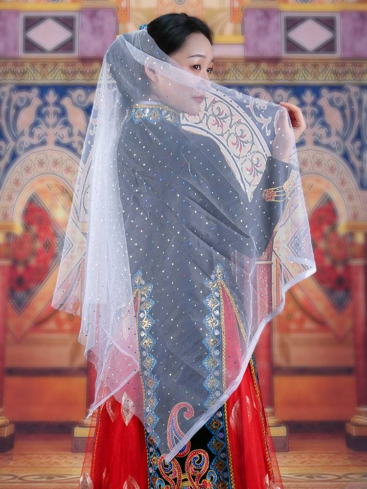 Xinjiang national characteristic flower hat, veil, national style square dance headwear lady Uyghur dance performance yarn scarf