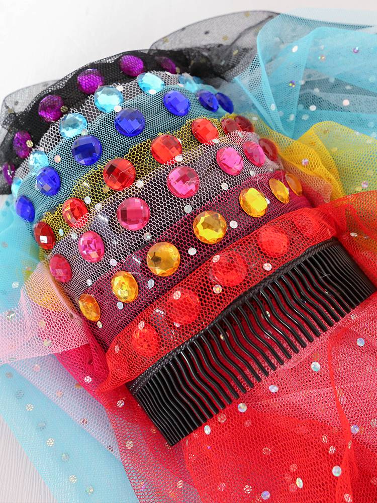 Xinjiang national characteristic flower hat, veil, national style square dance headwear lady Uyghur dance performance yarn scarf