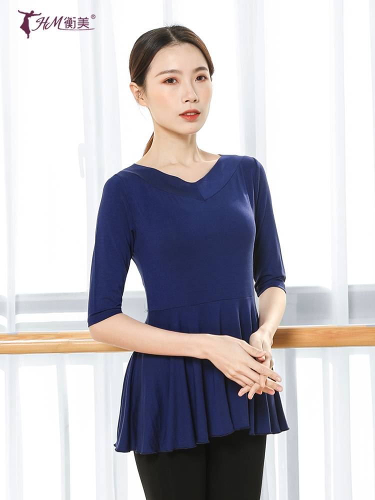 V -neck dance practice clothing women's top Chinese classical national modern dance body mid -length dancing clothing autumn and winter
